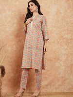 Thumbnail for InWeave Women's Light Blue Floral Jaal Gota Work Straight Kurta Pant Set - Distacart