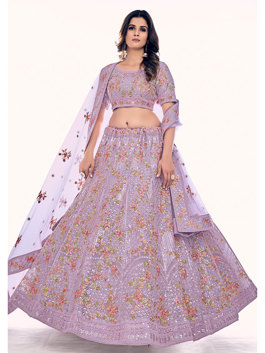 Myra Lilac Soft Net Embroidered Designer Lehenga Choli - Distacart