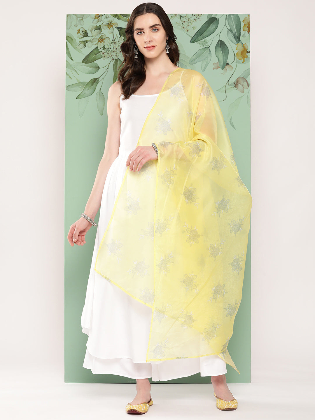 InWeave Women's Strappy Set Cream With Yellow W Chintz Or Dupatta - Distacart