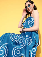 Thumbnail for InWeave Women's Blue Bandhani Motif One Shoulder Palazzo Set - Distacart