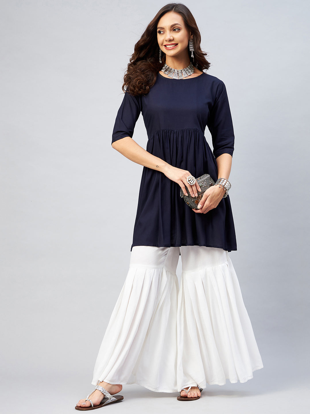 InWeave Women's Navy Blue Short Anarkali Kurta - Distacart