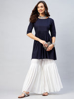 Thumbnail for InWeave Women's Navy Blue Short Anarkali Kurta - Distacart