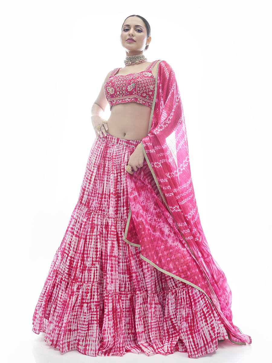 Myra Pink Jaquard Embroidered Designer Lehenga - Distacart