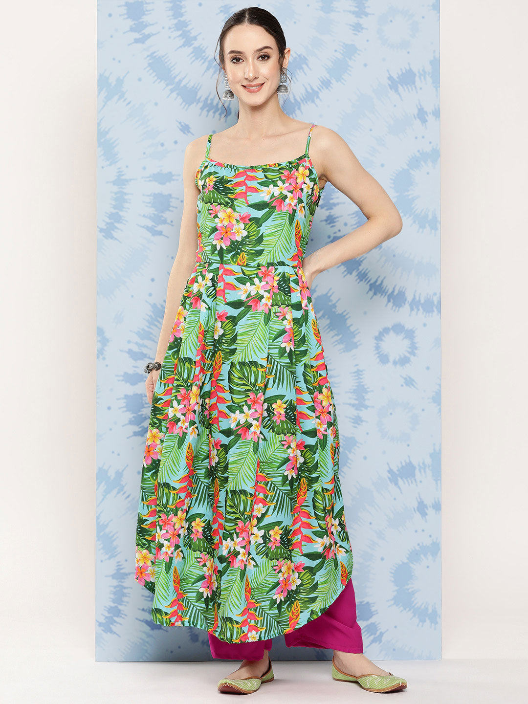 InWeave Women's Mint Green Leaf Japanese Art Strappy Set - Distacart