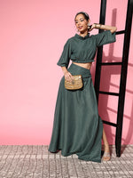 Thumbnail for InWeave Women's Hunter Green Gold Crop Top With Side Slit Skirt - Distacart