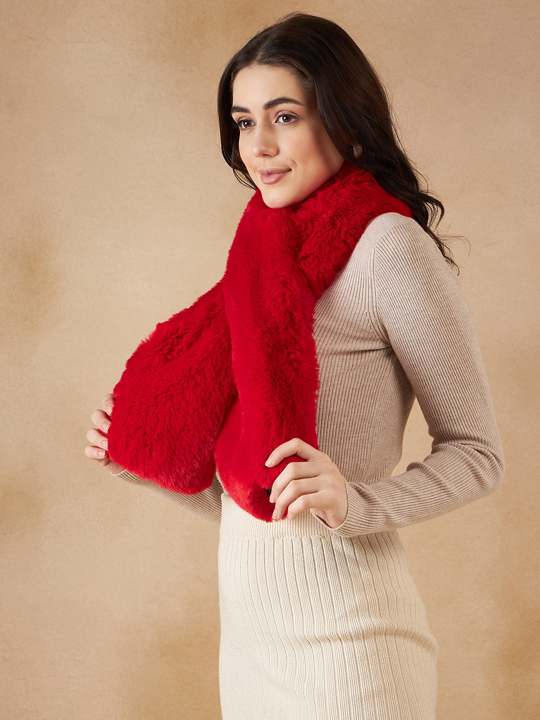 InWeave Women's Cherry Red Faux Fur Neck Warmer - Distacart