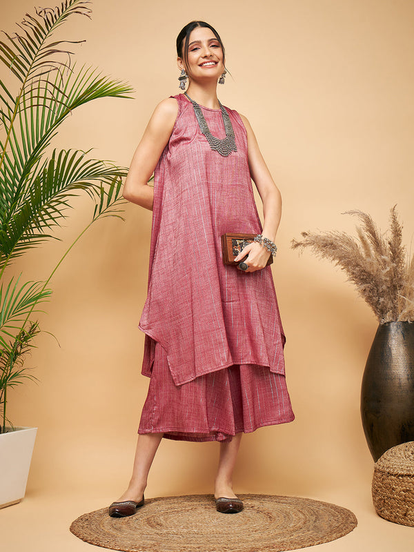 InWeave Women's Wine Lurex Short Pallazo Kurta Set - Distacart