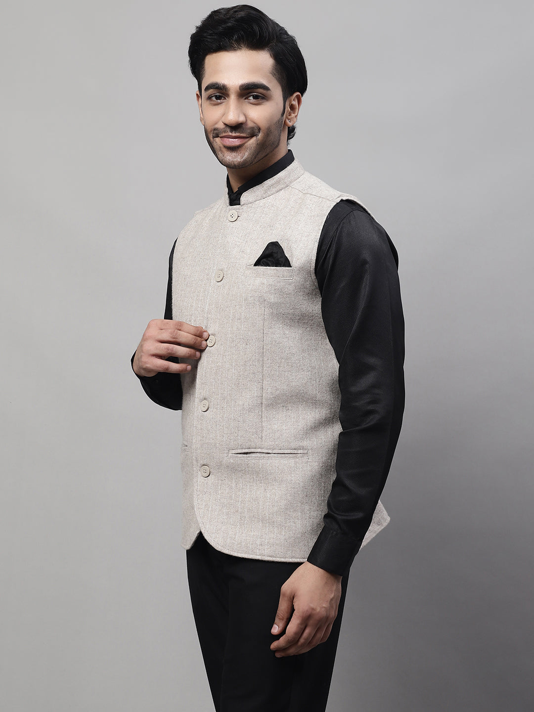 Even Apparels Men's Beige Pure Wool Nehru Jacket - Distacart