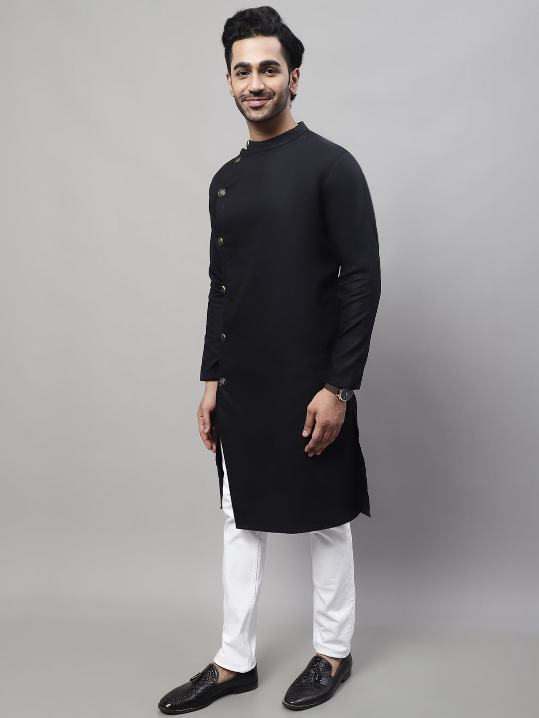 Even Apparels Black Sherwani Kurta With Asymetrical Cut - Distacart
