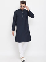 Thumbnail for Even Apparels Blue Pure Cotton Kurta With Band Collar - Distacart