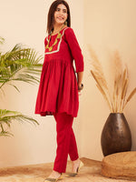 Thumbnail for InWeave Women's Maroon Round Neck Square Gota Work Kurta Pant Set - Distacart