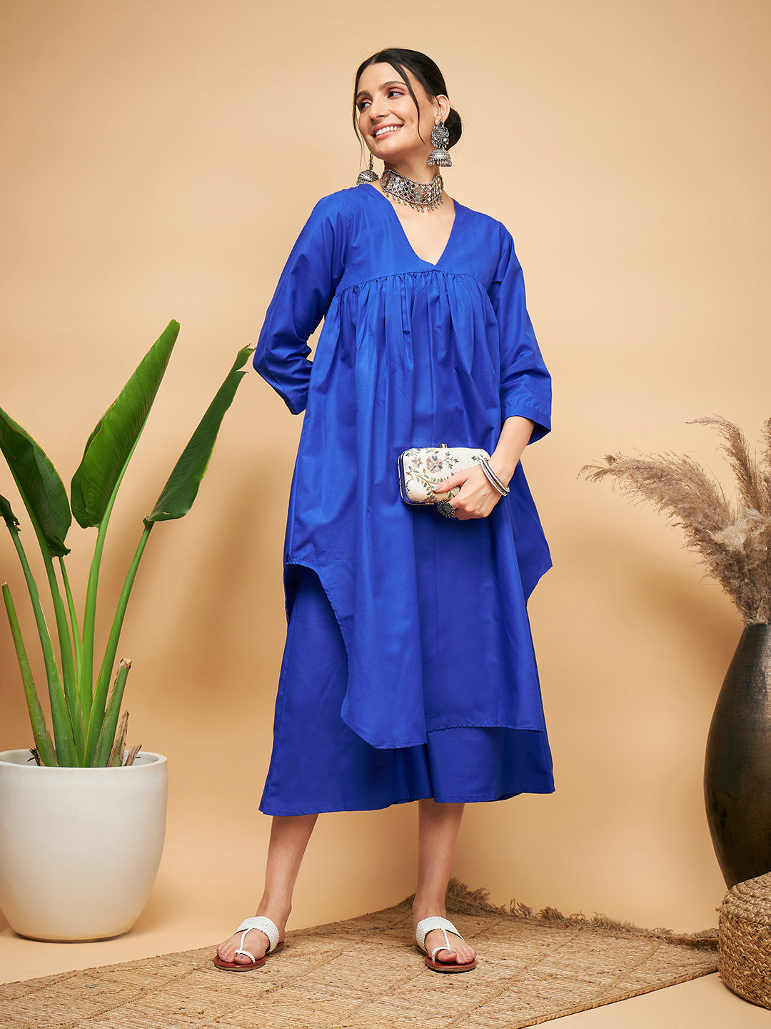 InWeave Women's Ink Blue Flared Kurta Palazzo Set - Distacart