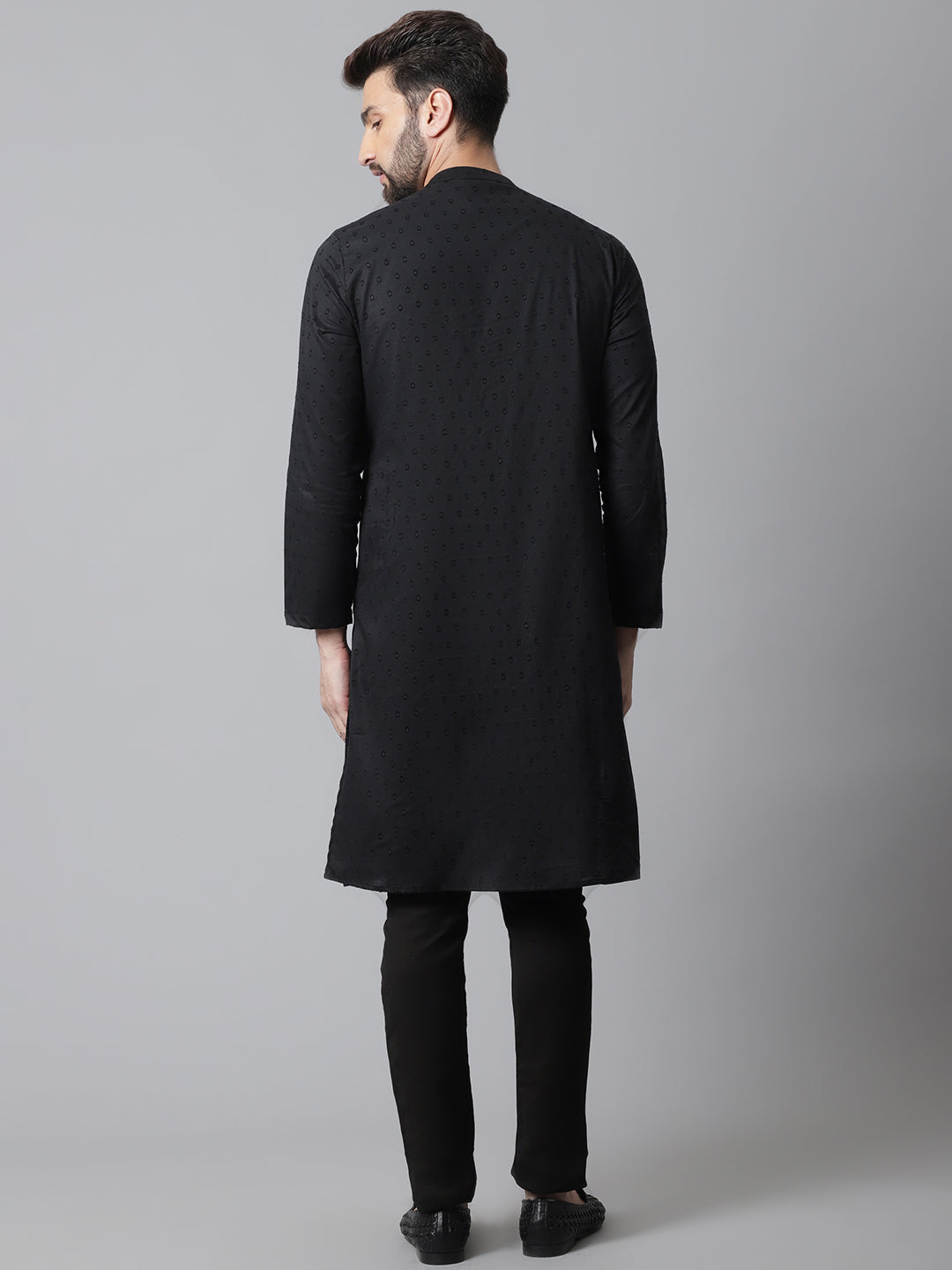 Even Apparels Black Pure Cotton Kurta With Band Collar - Distacart