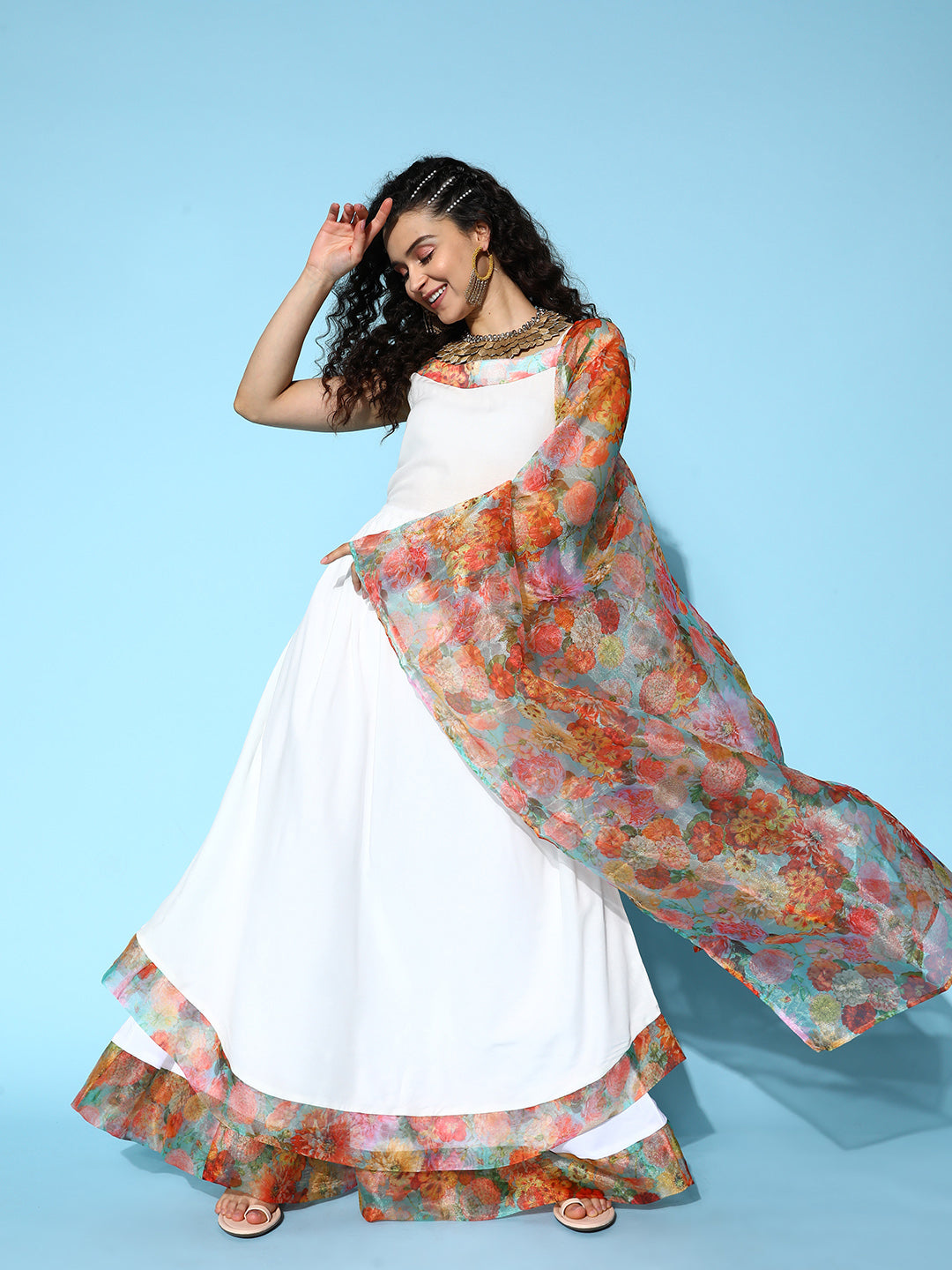 InWeave Women's White Strappy Orgranza Border Kurta Set With Dupatta - Distacart