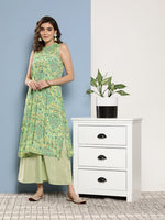 Thumbnail for InWeave Women's Green Pastel Print Halter Kurta Set - Distacart
