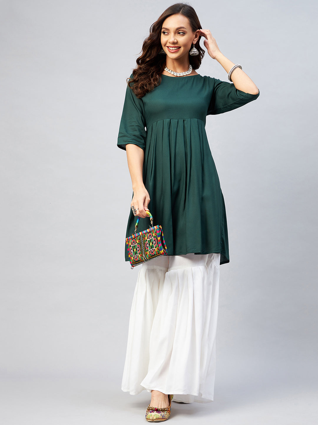 InWeave Women's Dark Green Short Anarkali Kurta - Distacart