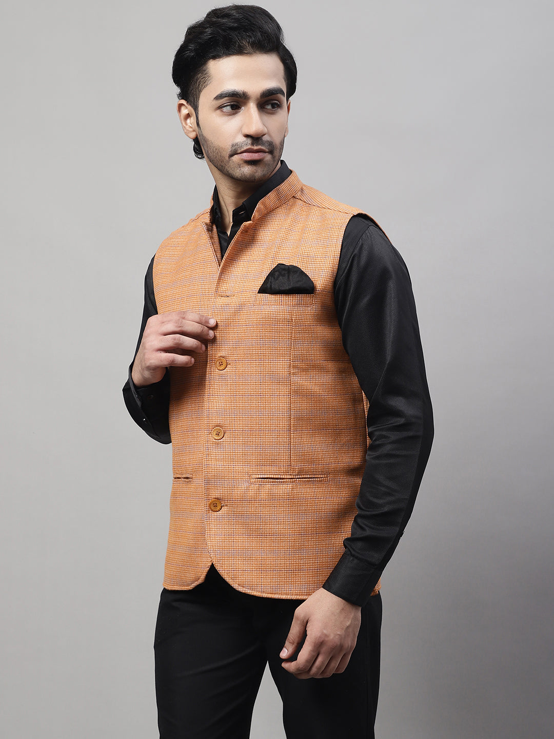 Even Apparels Men's Orange Nehru Jacket With Welt Pockets - Distacart