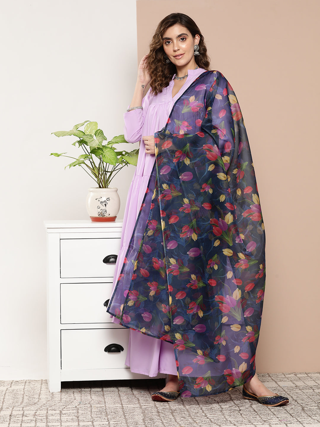 InWeave Women's Mauve Tiered Anarkali Kurta Set - Distacart