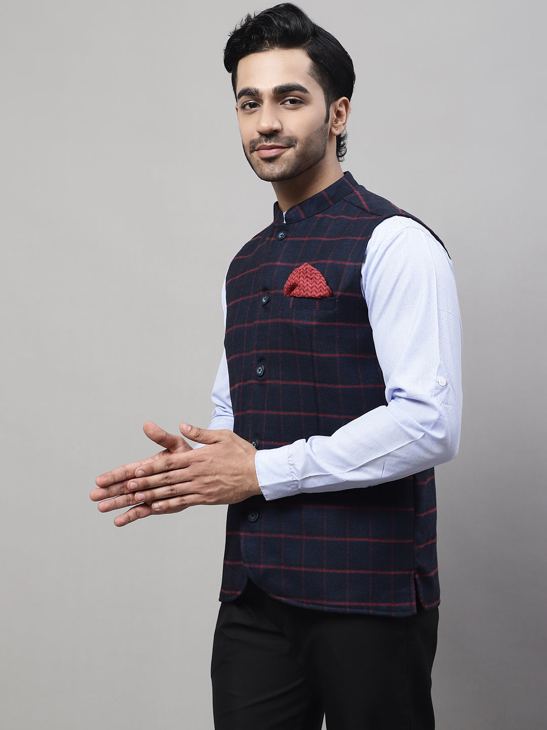 Even Apparels Men's Blue Nehru Jacket With Welt Pockets - Distacart