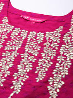 Thumbnail for Varanga Pink Embroidered Straight Kurta With Three Quarter Sleeves - Distacart