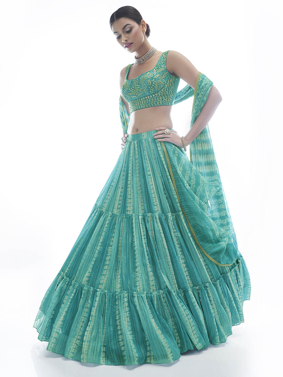 Myra Sea Green Jaquard Embroidered Designer Lehenga - Distacart