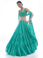 Thumbnail for Myra Sea Green Jaquard Embroidered Designer Lehenga - Distacart