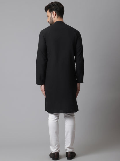 Even Apparels Black Solid Kurta With Band Collar - Distacart