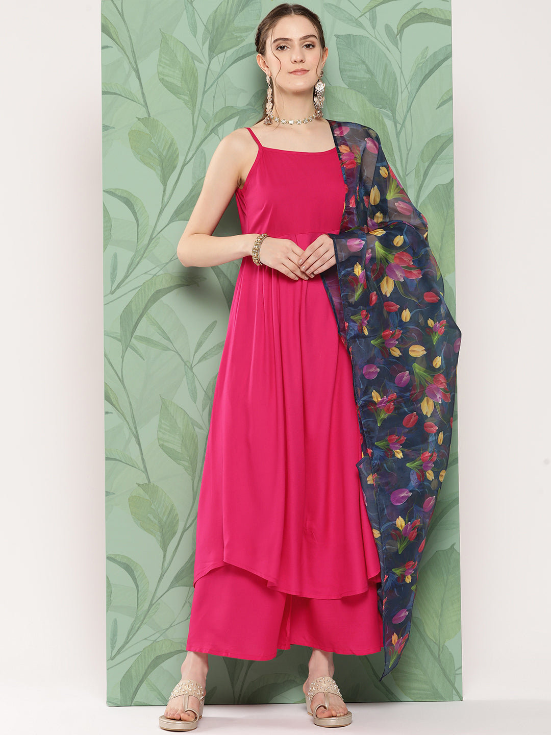InWeave Women's Fuchsia Strappy Set W Navy Pink Or Dupatta - Distacart