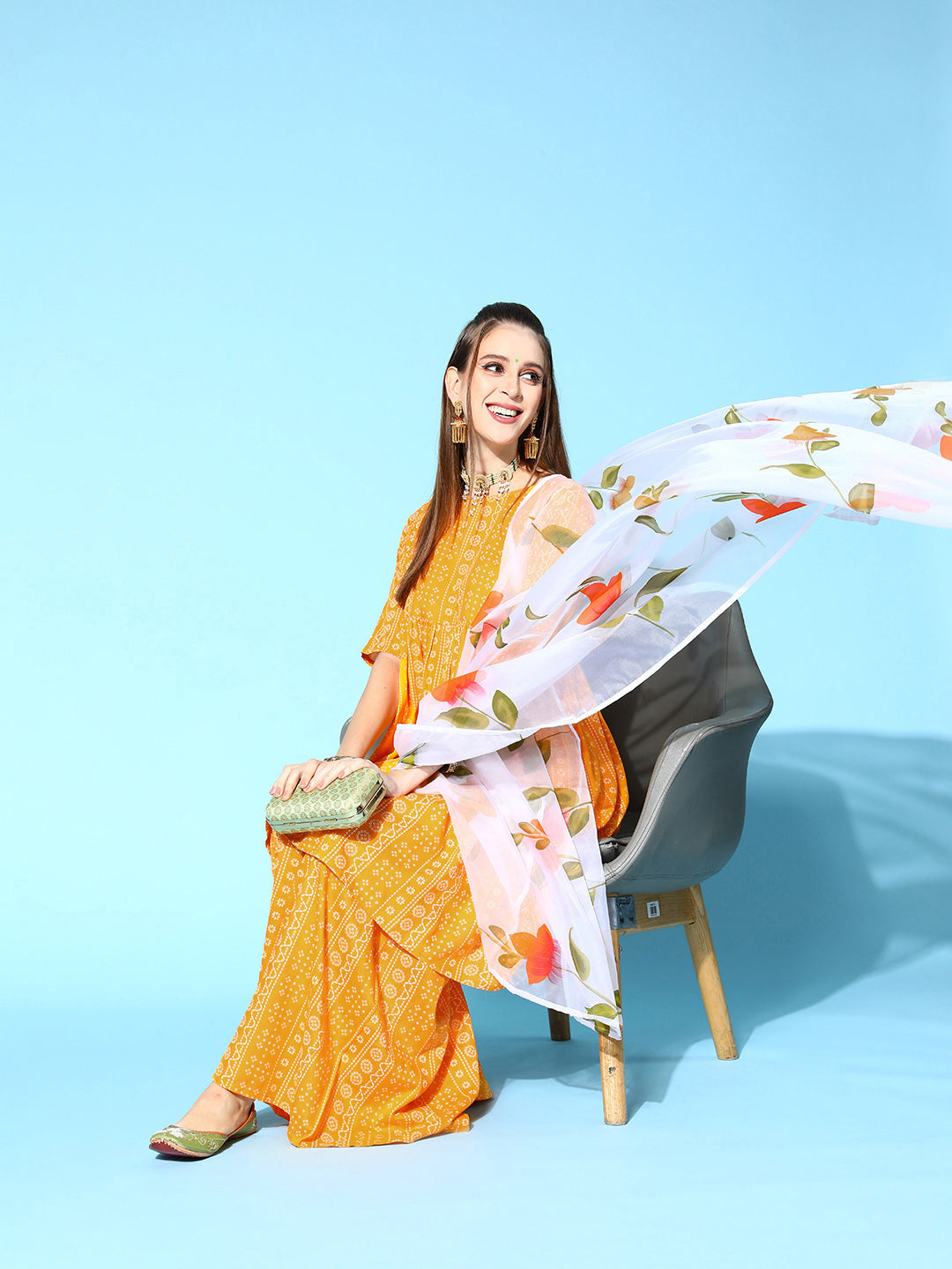 InWeave Women's Yellow Bandhani Sharara Set With Dupatta - Distacart