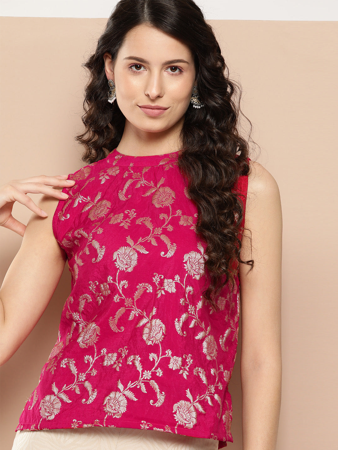 InWeave Women's Fuchsia Brocade Halter Top - Distacart