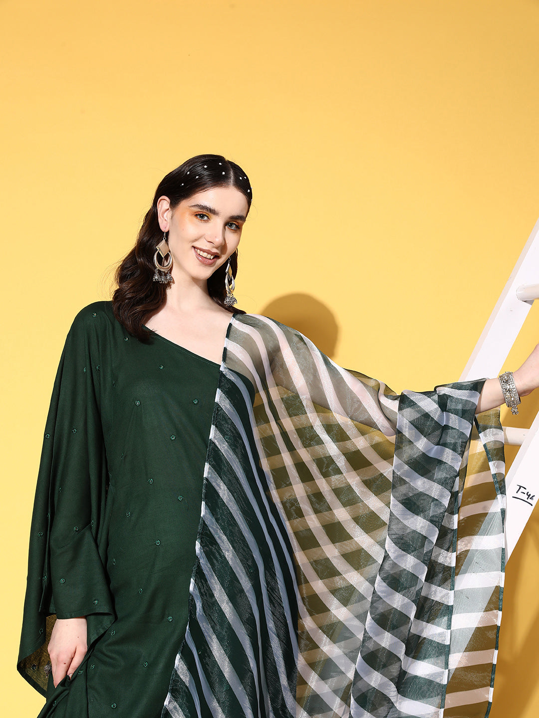 InWeave Women's Green Mirror Work One Shoulder Kurta Set With Dupatta - Distacart