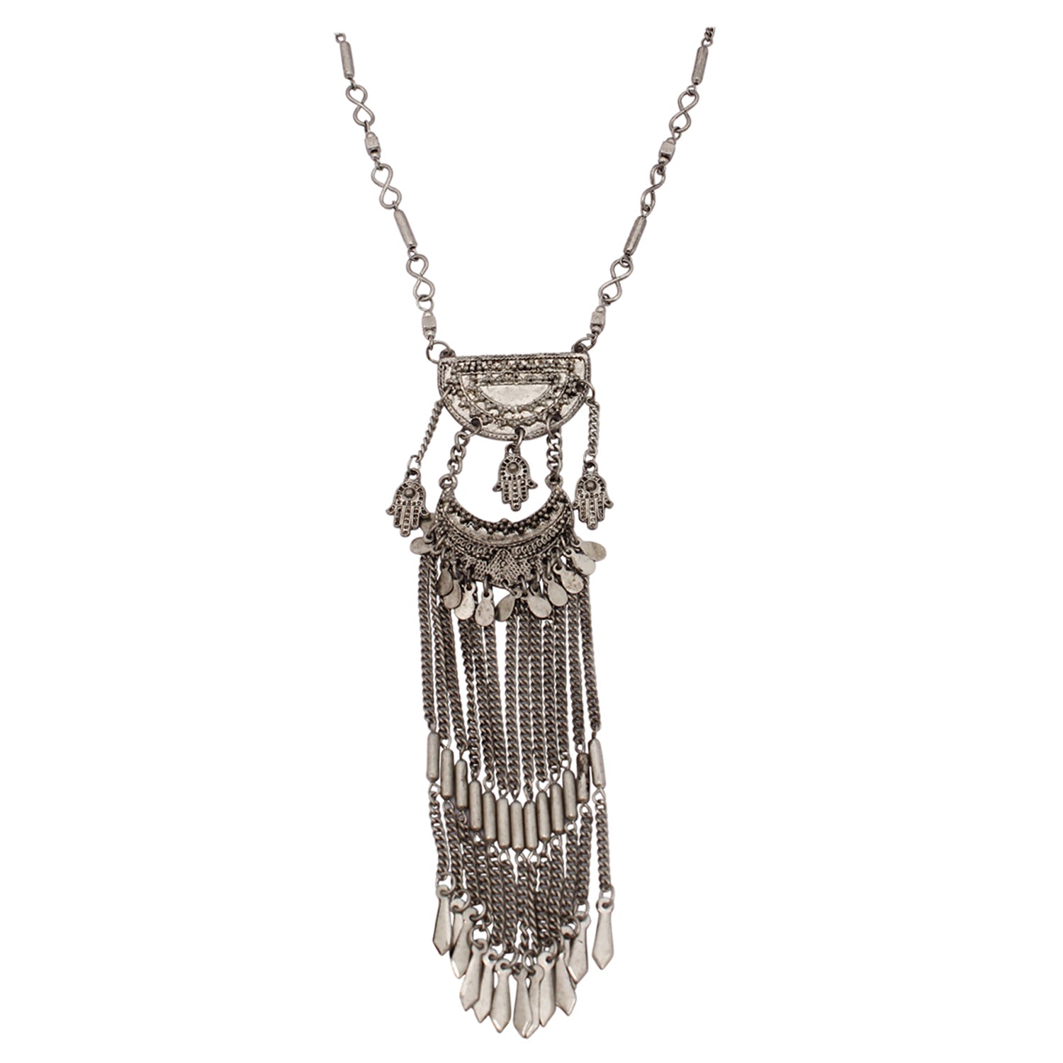 Silver-Plated Alloy Long Silver Oxidised Necklace - The Pari - Distacart