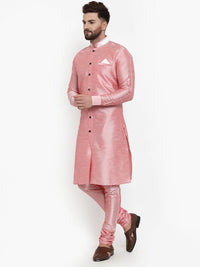 Thumbnail for Kalyum Men's Pink Solid Kurta with Churidaar Pyjama Set - Distacart