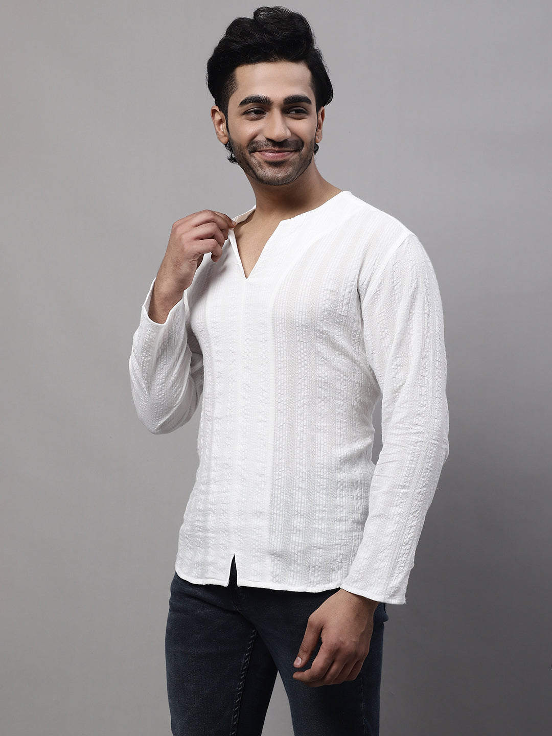 Even Apparels White Pure Cotton Open Neck Kurta - Distacart