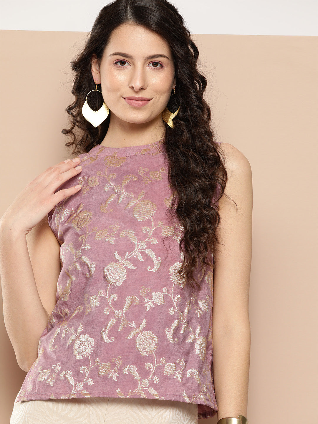 InWeave Women's Mauve Brocade Halter Top - Distacart