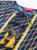 Thumbnail for Varanga Blue Cotton Printed Straight Kurta With Lace Detailings - Distacart