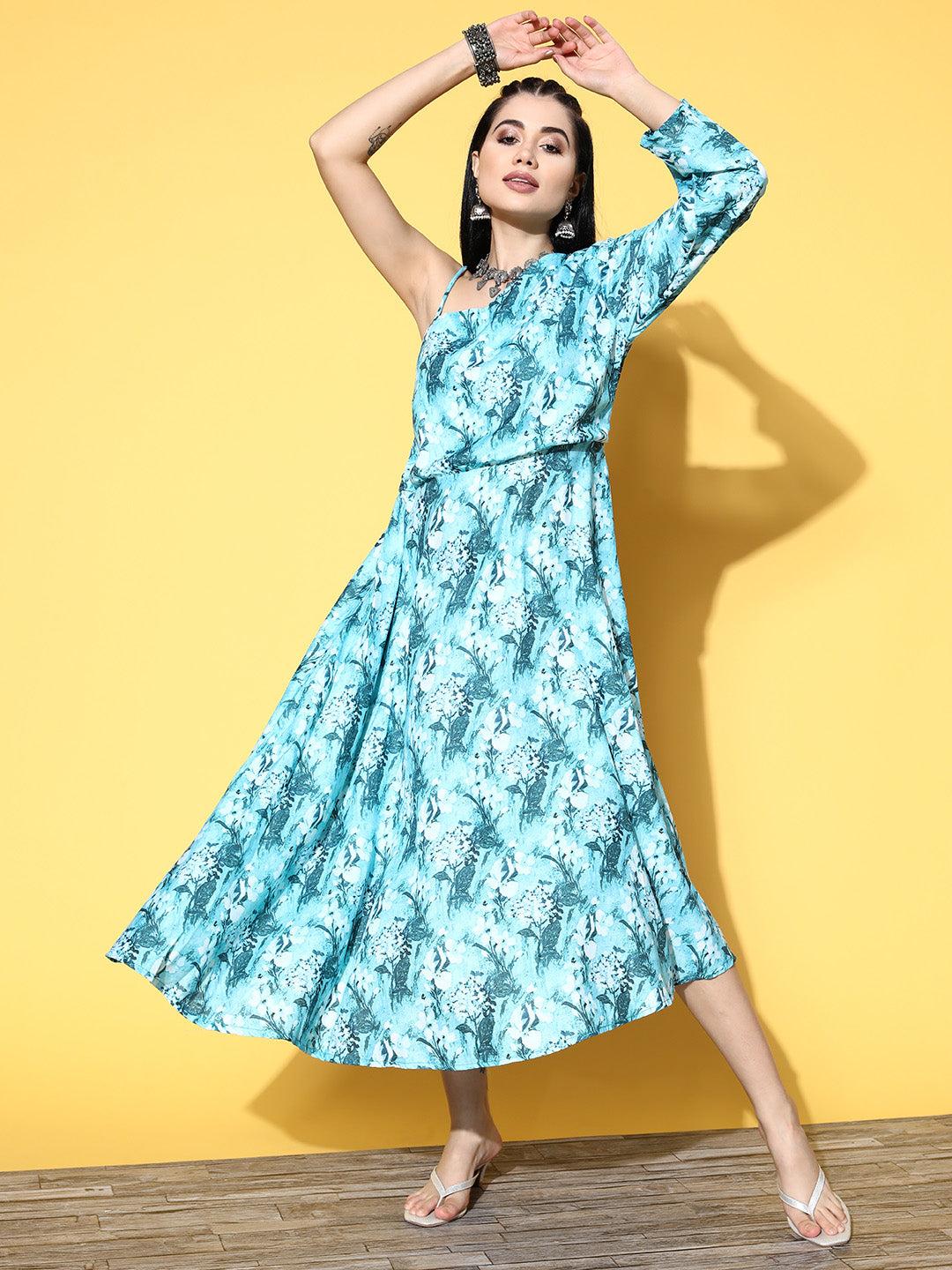 InWeave Women's Sea Blue One Shoulder Rayon Dress - Distacart