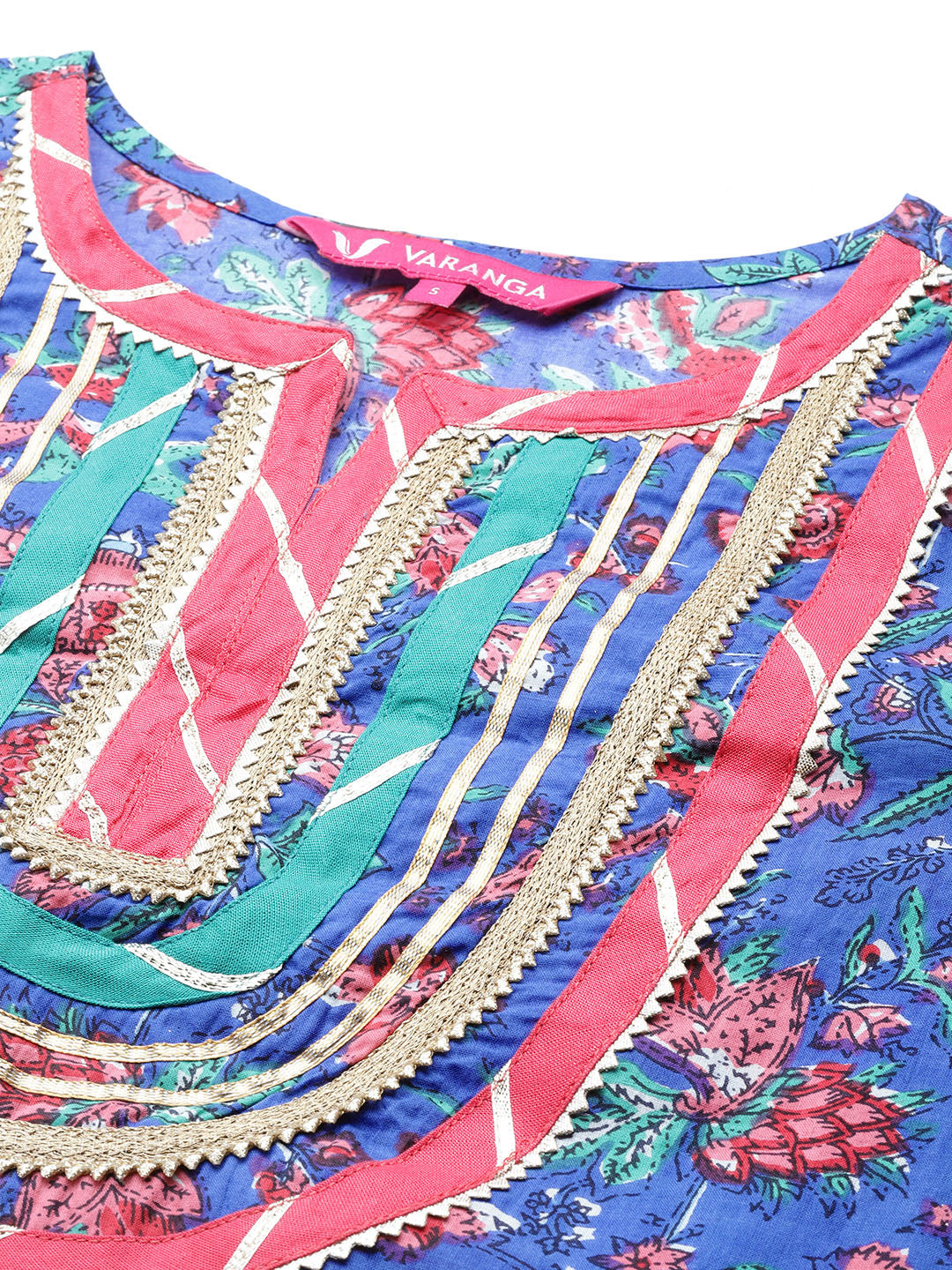 Varanga Blue Floral Printed Straight Kurta With Three Quarter Sleeves - Distacart