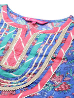 Thumbnail for Varanga Blue Floral Printed Straight Kurta With Three Quarter Sleeves - Distacart
