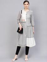 Thumbnail for Biba Women Grey & White Colourblocked Tiered A-Line Kurta - Distacart