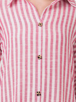 Thumbnail for Kalini Women Pink Striped Pleated Kurta with Trousers - Distacart