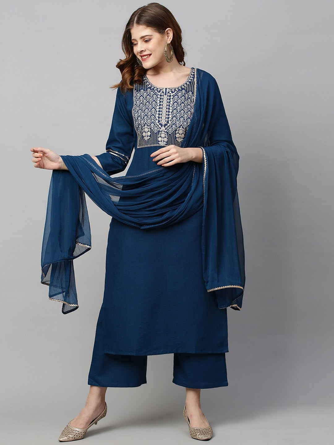Kalini Women Blue Kurta with Palazzos & With Dupatta - Distacart