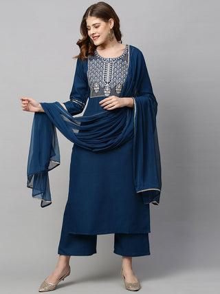 Kalini Women Blue Kurta with Palazzos & With Dupatta - Distacart
