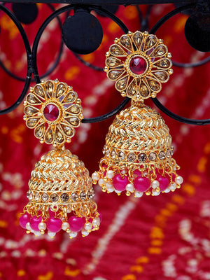 Shining Diva Gold-Plated Pink Dome Shaped Jhumkas - Distacart