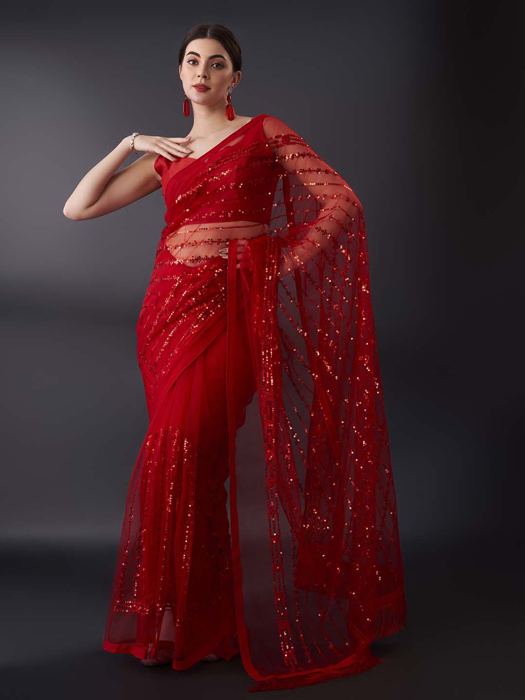 Anouk Sequinned Embellished Net Saree - Distacart