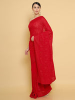 Thumbnail for Soch Red Floral Embroidered Pure Georgette Saree - Distacart