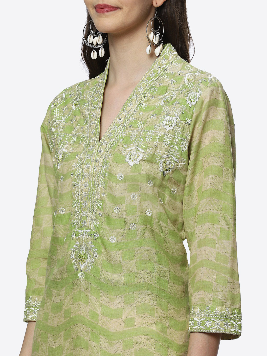 Biba Women Green Floral Embroidered Kurta - Distacart