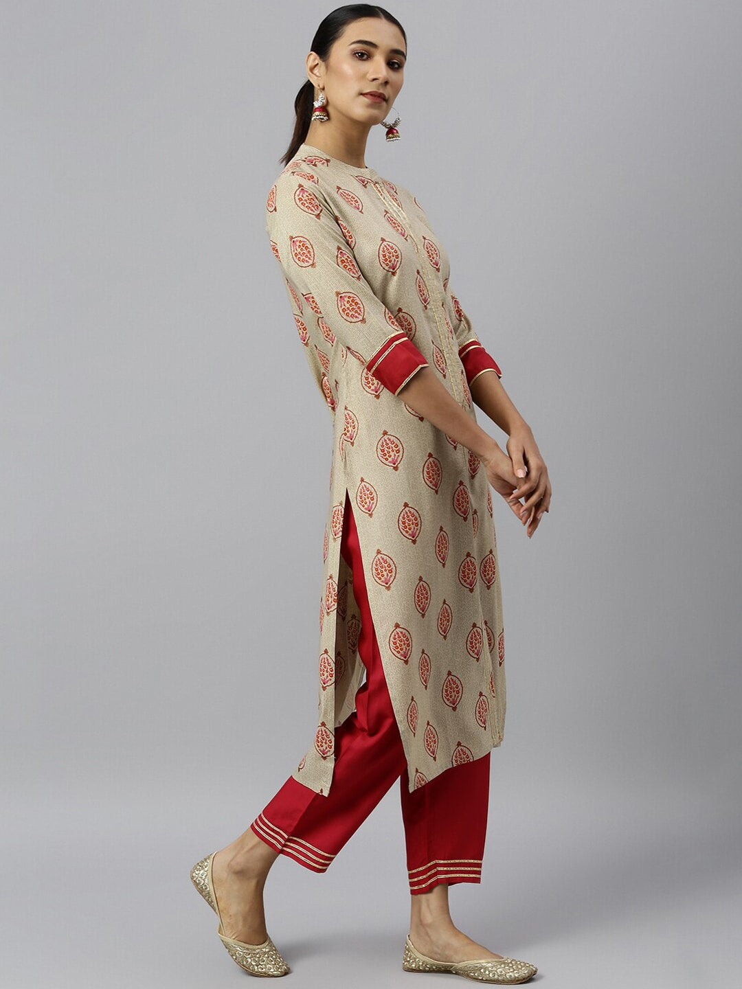Khushal K Women Cream-Coloured Ethnic Motifs Printed Regular Gotta Patti Kurta with Palazzos - Distacart