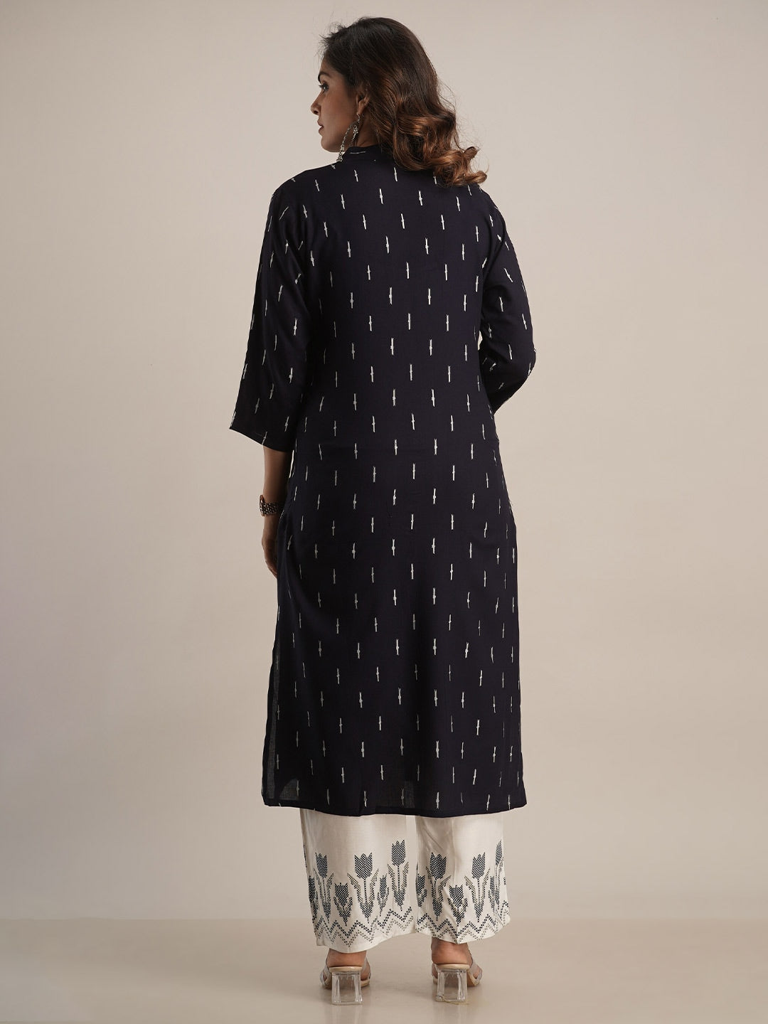 Kalini Women Navy Blue Printed Kurta With Palazzos - Distacart