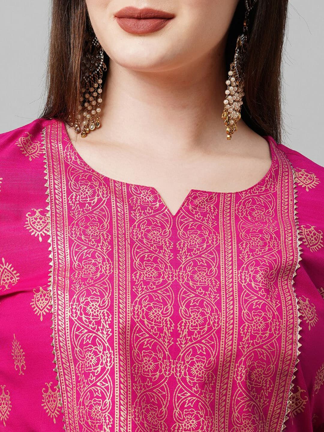 Kalini Women Pink Printed Kurta with Trousers & With Dupatta - Distacart